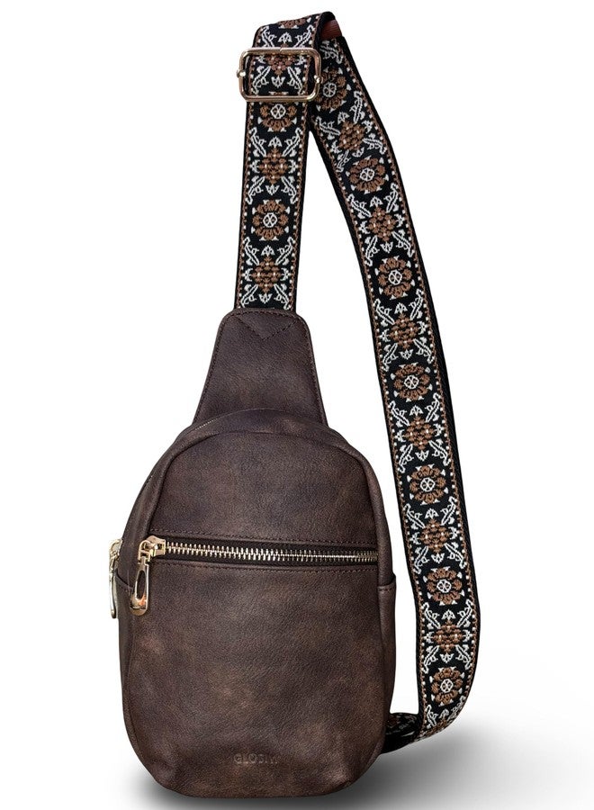 GLOSSY Designer Crossbody Chest Bag For Women | 3 Zip Compartments | Adjustable Strap | travel | Gift | Office | Casual Use (Brown) - Image 1